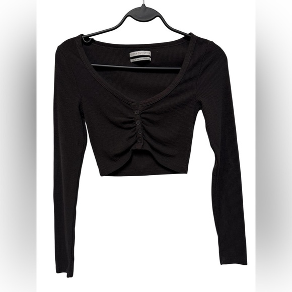 Urban Outfitters Tops - Urban Outfitters Black Button Front Crop Top Long Sleeve